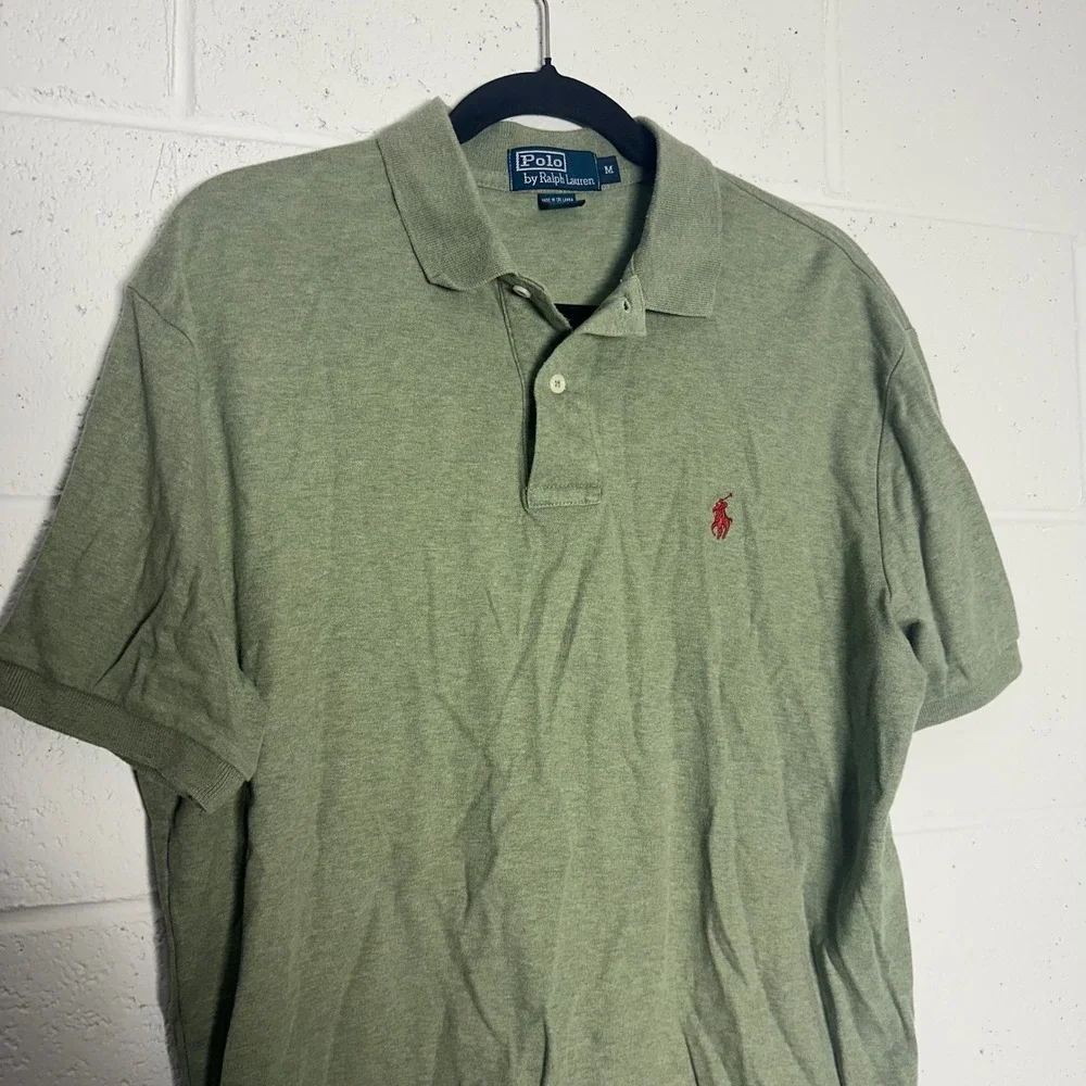 Polo Ralph Lauren Mens Short Sleeve Polo Shirt Sage Green Heather Red Pony M